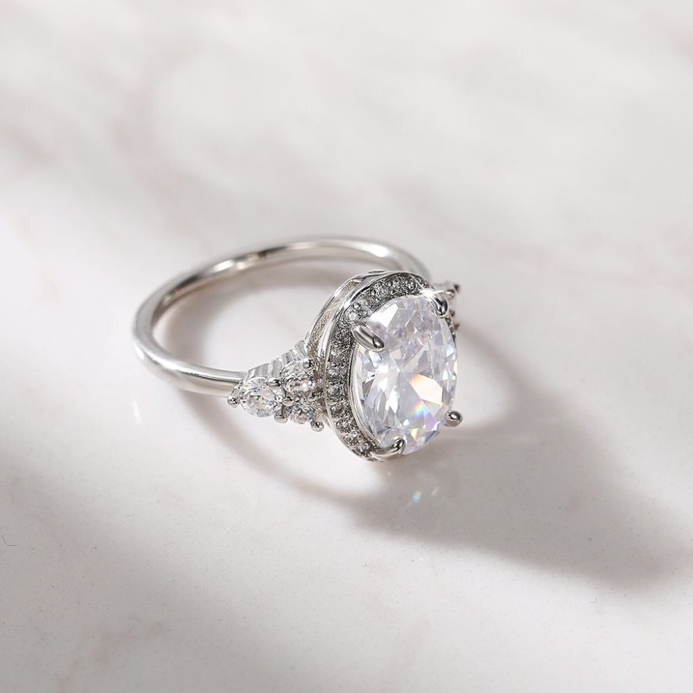 😍Beautiful Noble Oval Pure CZ Macro Pave Silver Wedding Luxury Rings, K936 - Picture 7 of 8